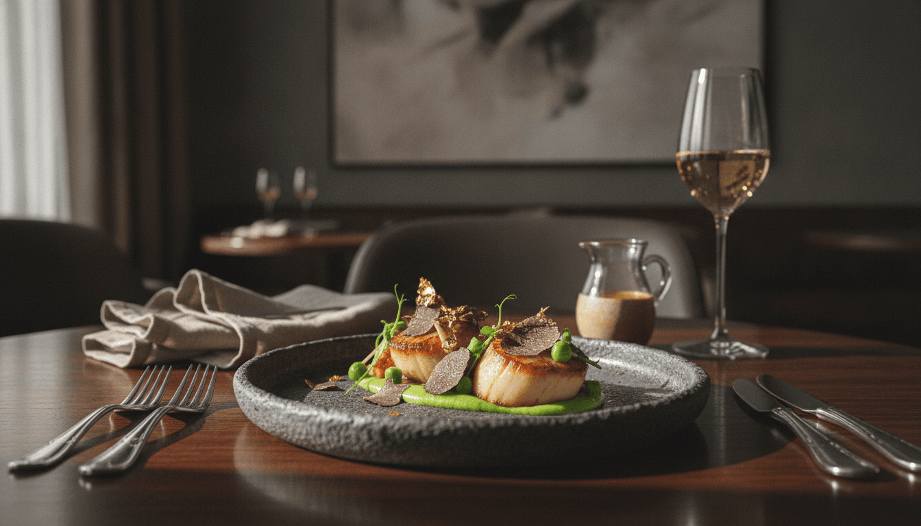 A high-end AI-generated gourmet food scene with dramatic side lighting and shallow depth of field, produced from a fully converted prompt.