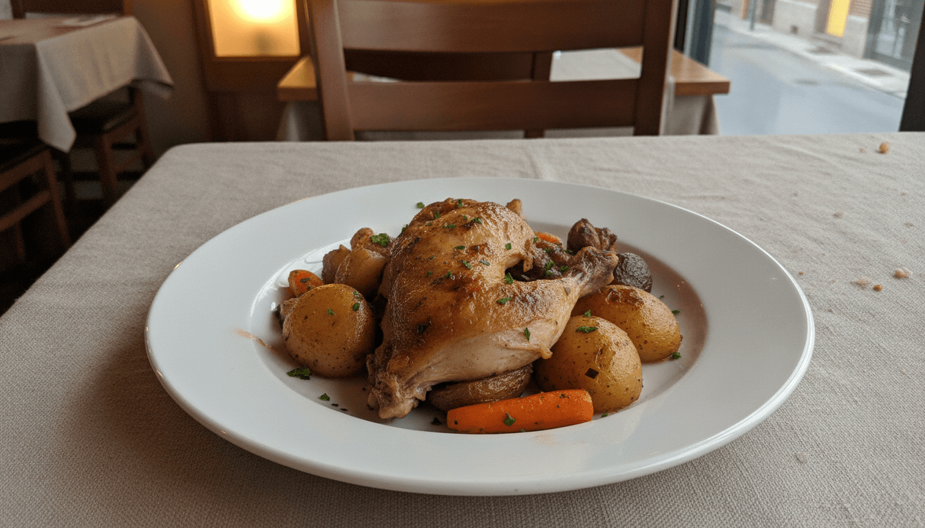 An unstyled overhead photo of a restaurant dish before AI prompt analysis, showing natural, everyday plating and lighting.